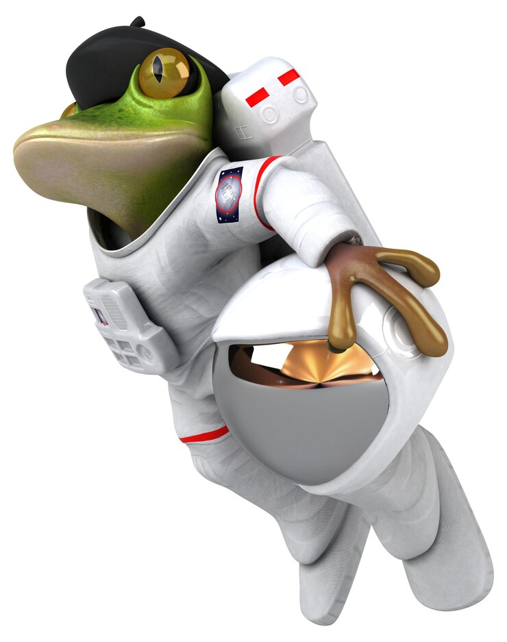 Foto gratuito el divertido astronauta rana de dibujos animados en 3d