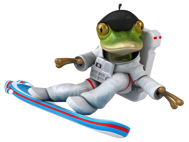 Foto gratuita divertido astronauta de rana de dibujos animados en 3d