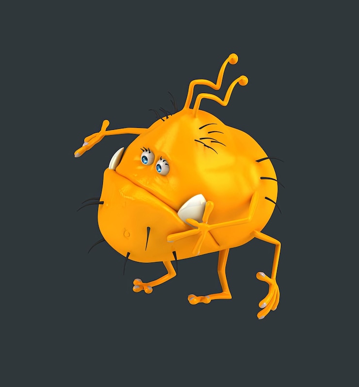 Foto gratuito el divertido baile de gérmenes de dibujos animados en 3d