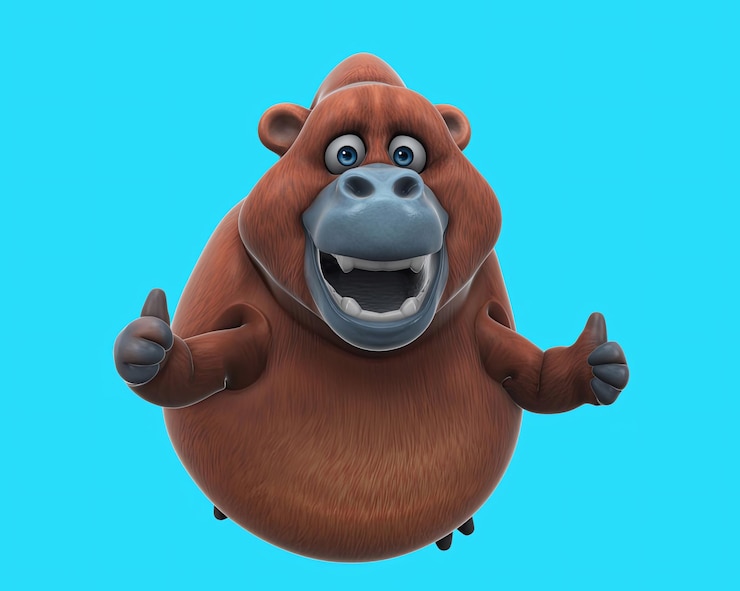 Foto gratuito divertido orangutan de dibujos animados en 3d con los pulgares arriba y abajo