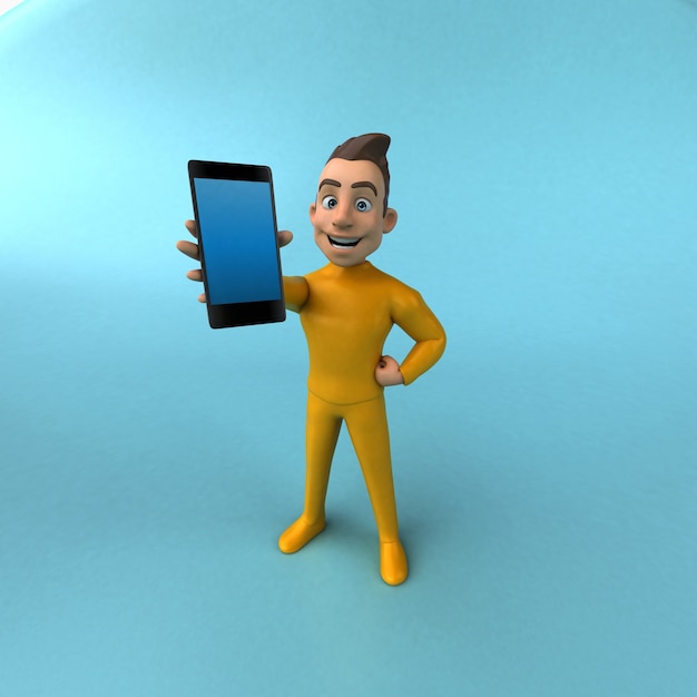 Divertido personaje amarillo de dibujos animados en 3D