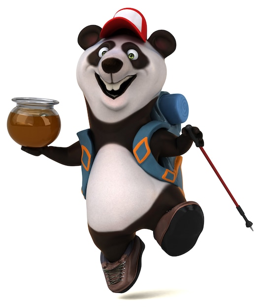 Divertido personaje de dibujos animados de mochilero panda 3D