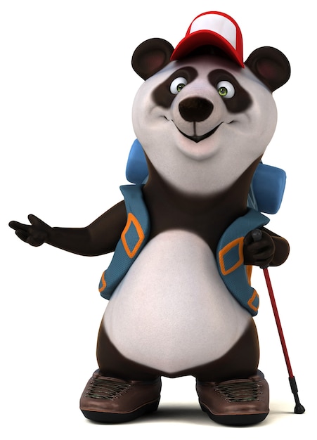 Divertido personaje de dibujos animados de mochilero panda 3D
