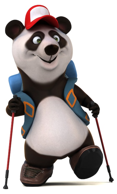 Foto gratuita divertido personaje de dibujos animados de mochilero panda 3d