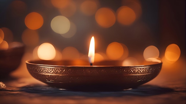 Foto gratuita diwali diya o lámpara de aceite sobre fondo de madera con bokeh