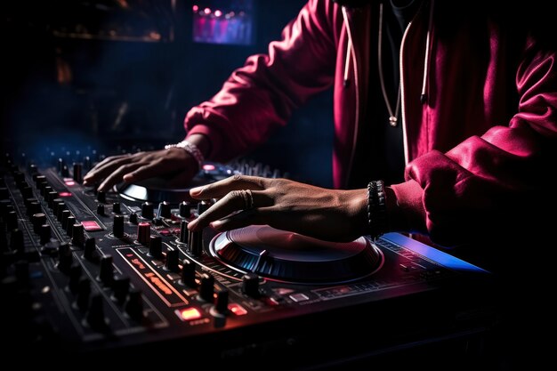 DJ tocando música en el club