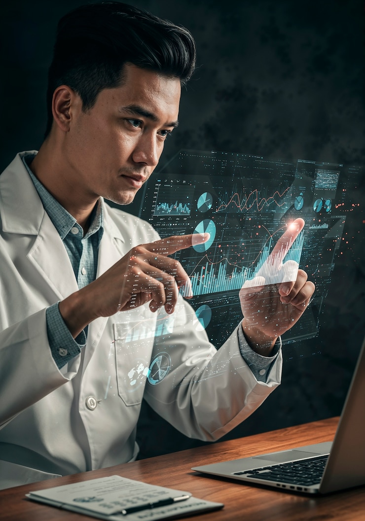 Foto gratuito doctor usando tecnología futurista