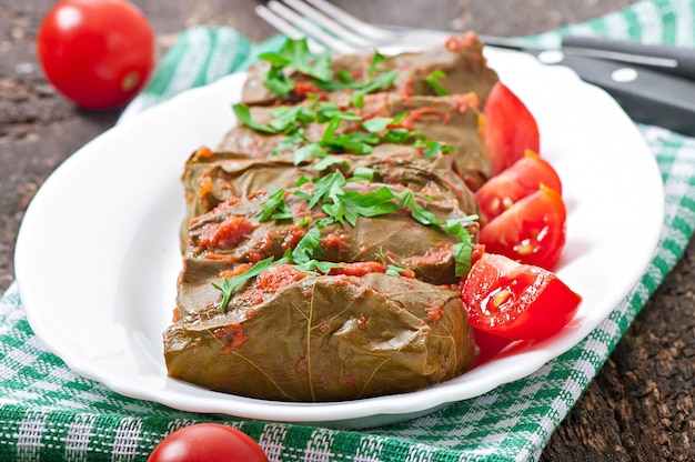 Foto gratuita dolma, hojas de parra rellenas, cocina turca y griega