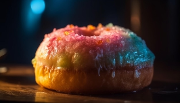 Donut de chocolate gourmet recién horneado en un plato generado por IA