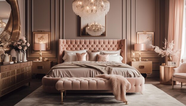 Dormitorio de lujo con diseño moderno y elegancia generada por IA