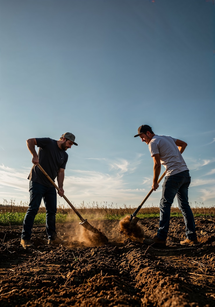 Foto gratuito dos agricultores trabajando en el campo