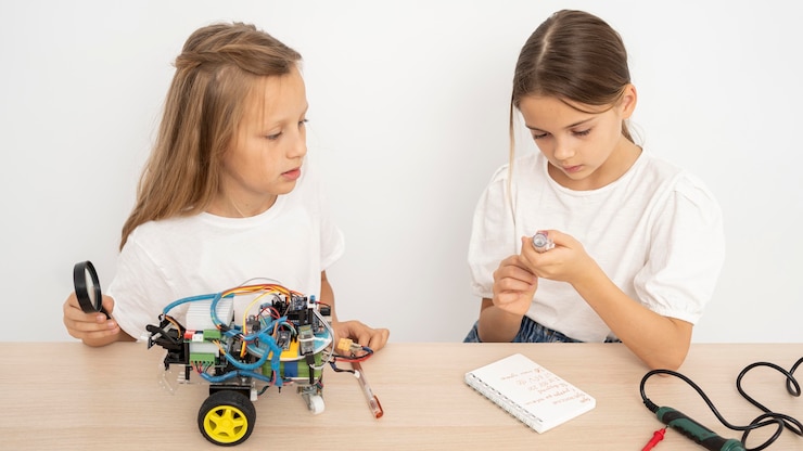 Foto gratuito dos amigos haciendo experimentos científicos juntos.