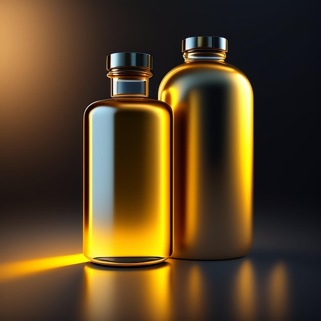 Foto gratuita dos botellas de líquido con una que dice 'oro'