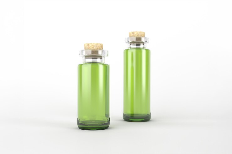 Foto gratuito dos botellas de poción verde con tapones de corcho