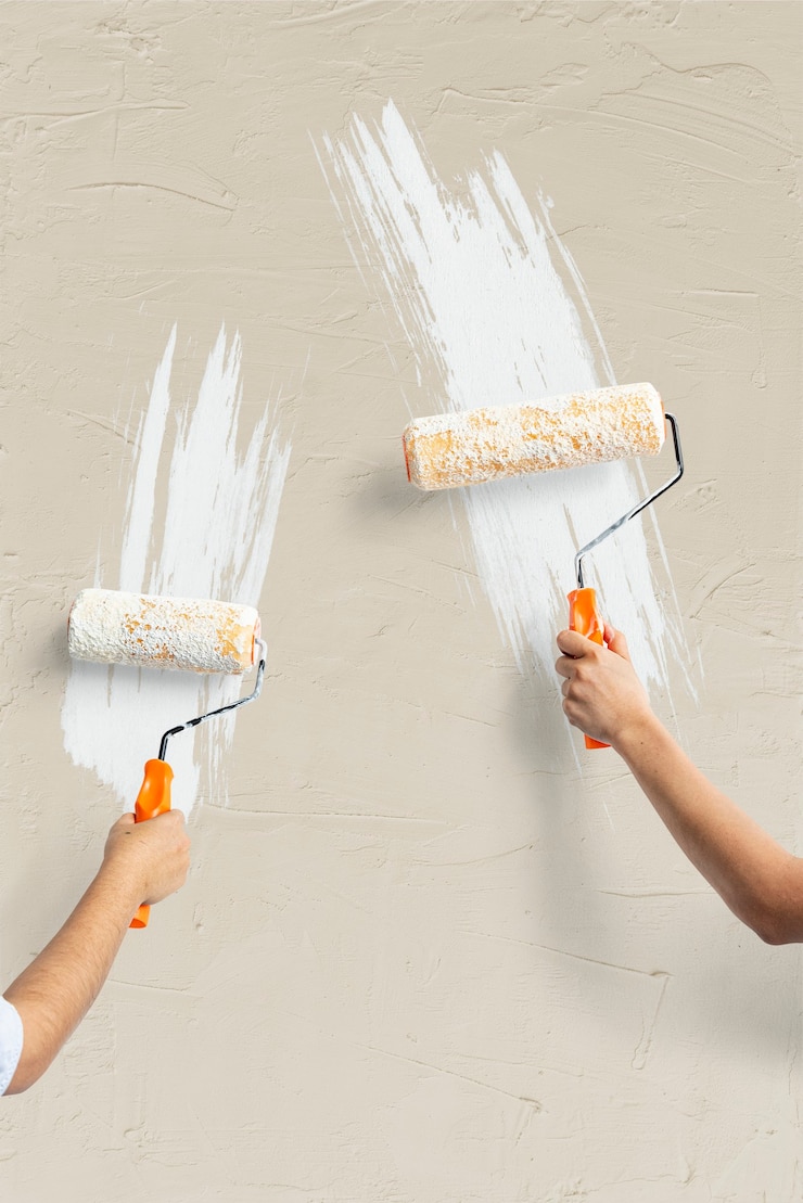 Foto gratuito dos manos pintando la pared
