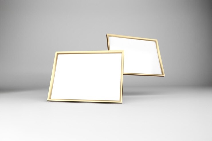 Foto gratuito dos marcos de oro flotantes sobre un fondo blanco