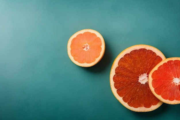 Foto gratuita dos mitades de un pomelo sobre un fondo turquesa