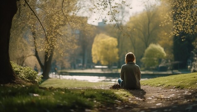 Dos personas disfrutan juntas de la belleza de la naturaleza al aire libre generada por IA