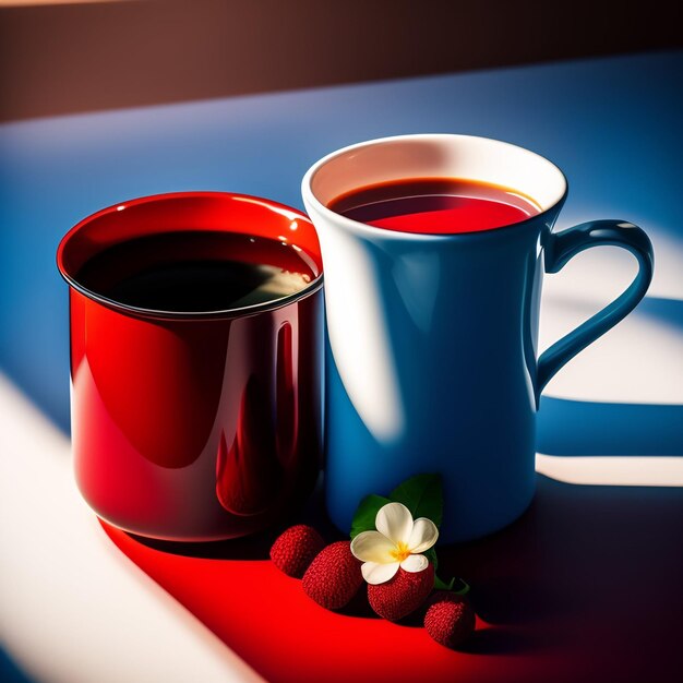 Dos tazas con líquido rojo y una frambuesa al lado.