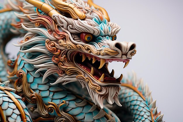 Dragón azul tradicional asiático en un fondo claro