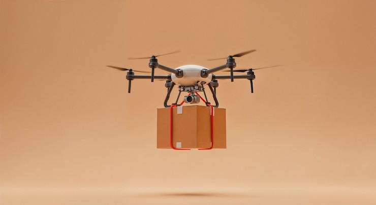 Foto gratuito drone entregando un paquete