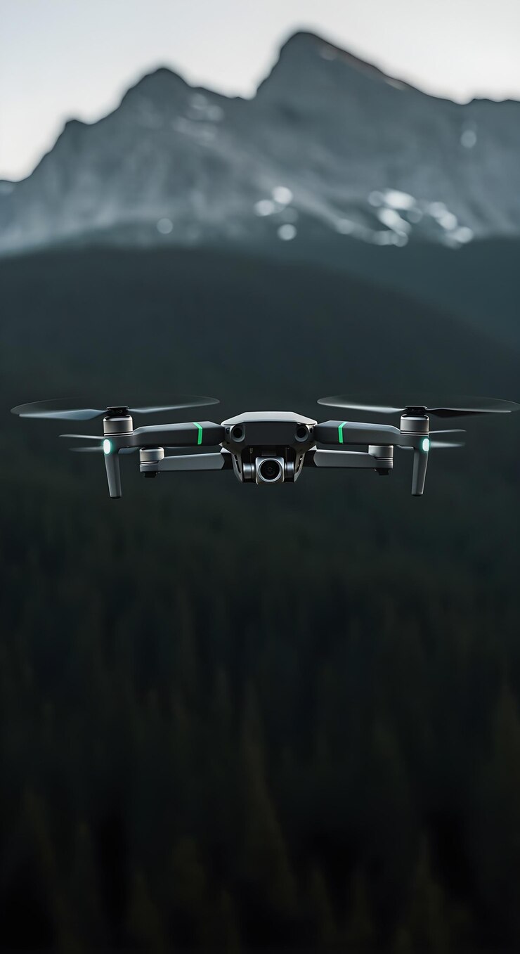 Foto gratuito drone volando sobre un paisaje montañoso