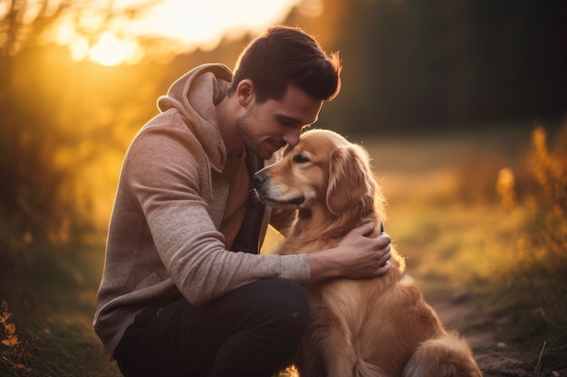 Foto gratuita el dueño de la mascota es afectuoso con su perro