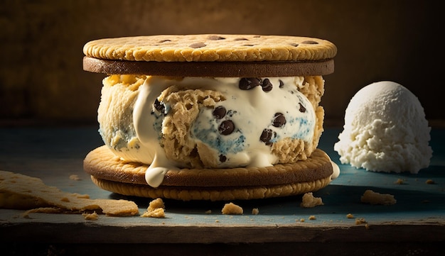 Dulce indulgencia casera de galletas de chocolate en la mesa de madera IA generativa