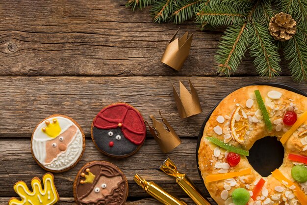 Dulce postre de epifanía día español y galletas