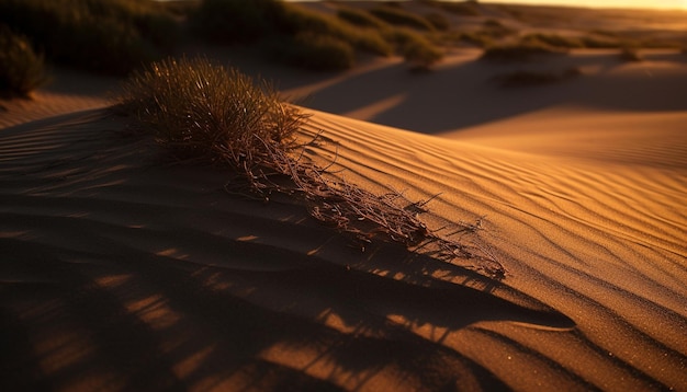 Dunas de arena onduladas en África árida al atardecer generadas por IA