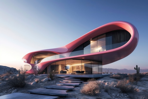 Foto gratuita el edificio futurista se mezcla perfectamente con el paisaje del desierto.