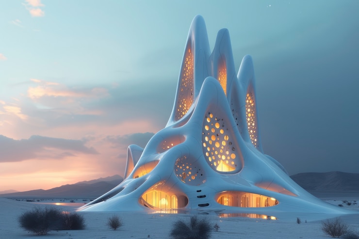 Foto gratuito el edificio futurista se mezcla perfectamente con el paisaje del desierto.