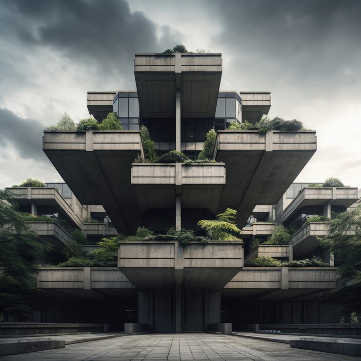 Foto gratuito edificio inspirado en el neo-brutalismo