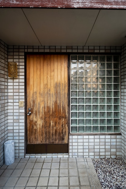 Edificio japonés de entrada de casa oxidada