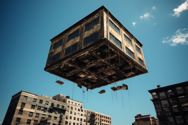 Foto gratuita edificio que desafía las leyes de la física levitando en la atmósfera