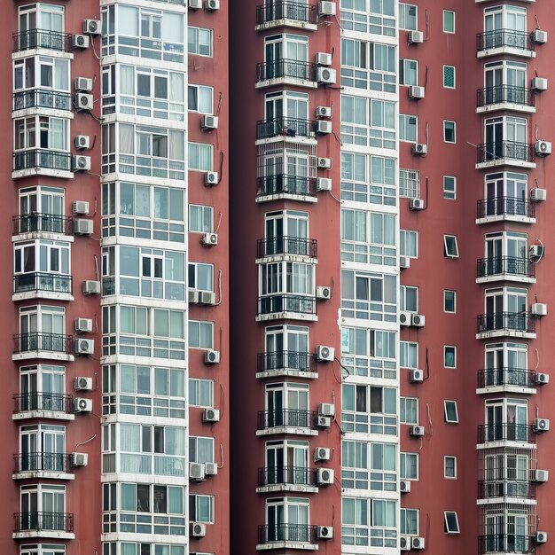 Un edificio residencial moderno con paredes rojas.