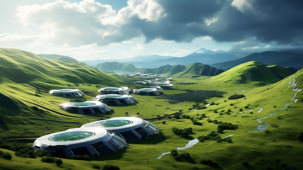 Foto gratuita edificios futuristas en la naturaleza.