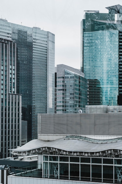 Edificios de oficinas de rascacielos modernos de larga vista