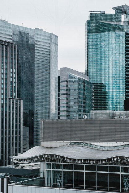 Edificios de oficinas de rascacielos modernos de larga vista