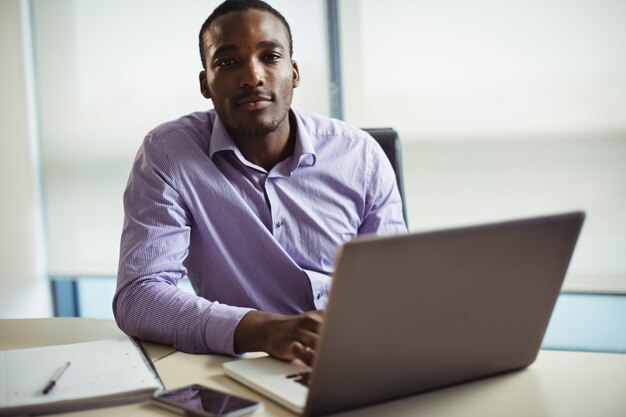 Ejecutivo de negocios usando laptop