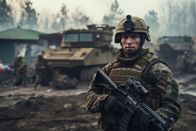 Foto gratuita ejército luchando durante la guerra con tanques