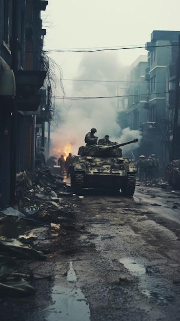 Foto gratuita ejército luchando durante la guerra con tanques