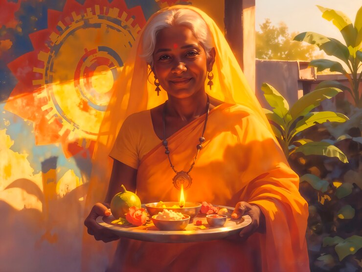 Foto gratuito elderly indian woman offering prayer with candle