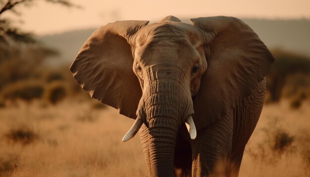 Elefante africano caminando en un árido paisaje de sabana generado por IA