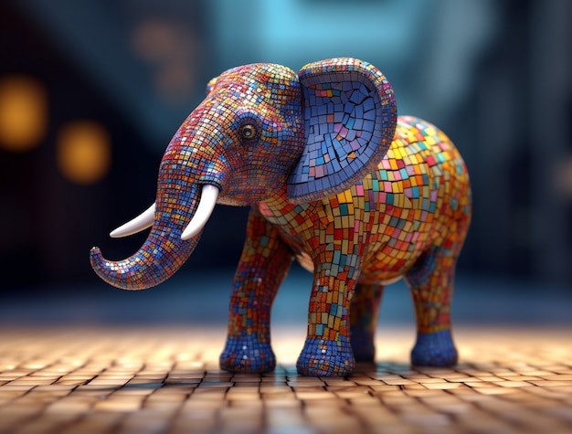 Elefante con diseño de mosaico.