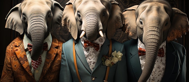 Foto gratuita elefante con traje y pajarita en las calles.