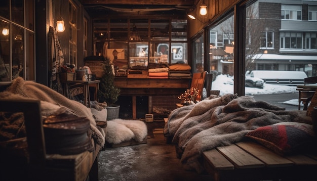 Elegancia rústica moderna dentro de un loft antiguo generado por IA