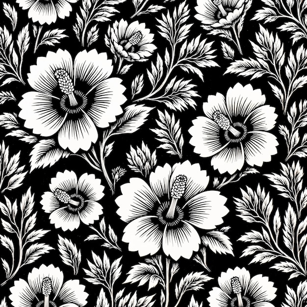 Elegant hibiscus floral composition in black and white