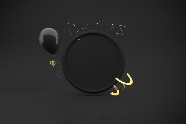 Elegante círculo negro con acentos dorados y globo
