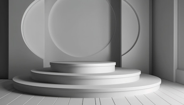 Foto gratuita elegante conjunto abstracto de podios blancos a la luz del sol con sombra sobre fondo blanco para mostrar el producto